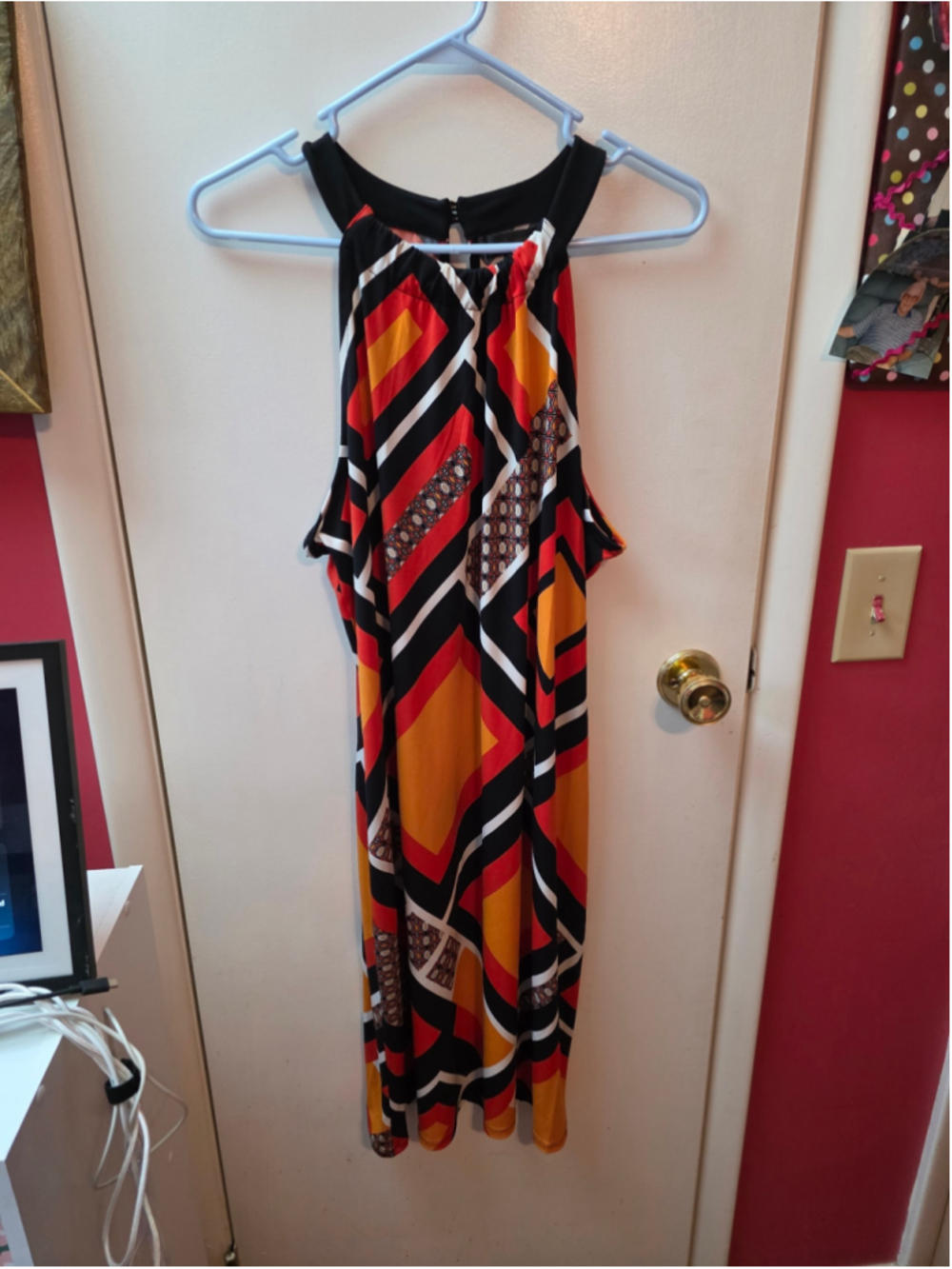 Women's Worthington Geometric Print Sleeveless Dress Black Orange XL - Picture 1 of 8
